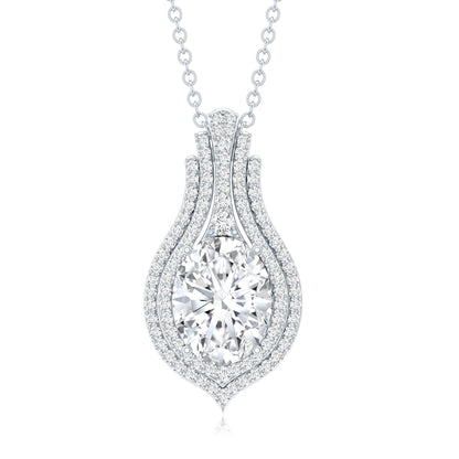 Certified 2 Carat Oval Moissanite Statement Wedding Necklace with Chain