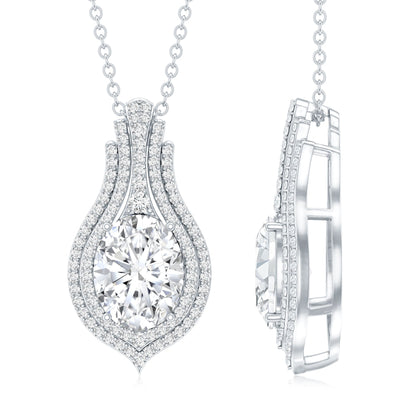 Certified 2 Carat Oval Moissanite Statement Wedding Necklace with Chain