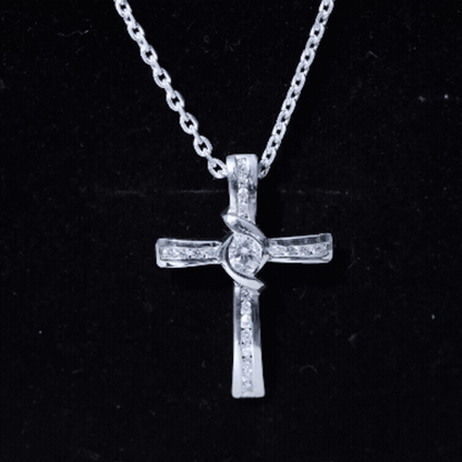 Certified Moissanite Cross Pendant Necklace with Silver Chain