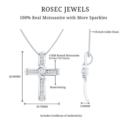 Certified Moissanite Cross Pendant Necklace with Silver Chain