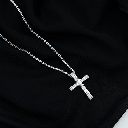 Certified Moissanite Cross Pendant Necklace with Silver Chain