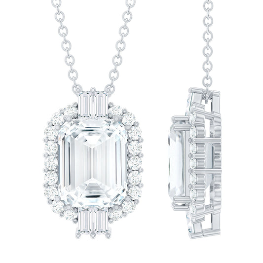 Vintage Inspired 2.8 Carat Emerald Cut Moissanite Halo Necklace