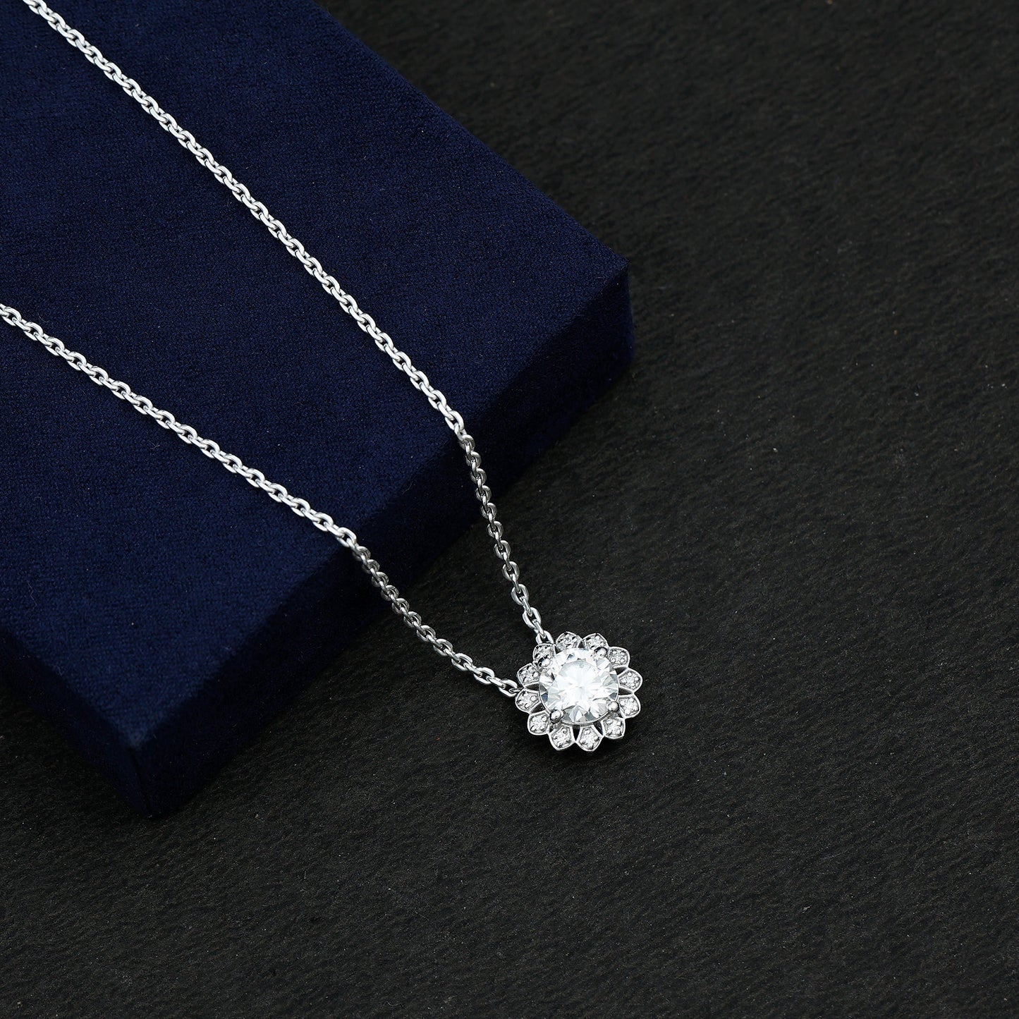 Certified 2 CT Moissanite Statement Flower Necklace with Silver Chain