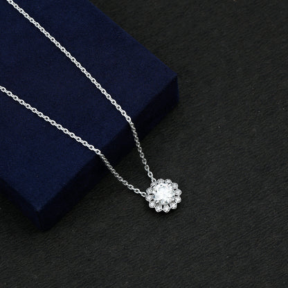 Certified 2 CT Moissanite Statement Flower Necklace with Silver Chain