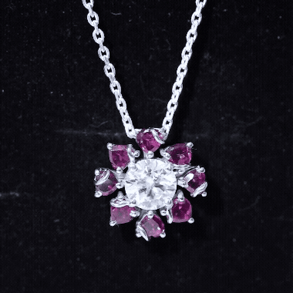 2 Carat Moissanite Designer Necklace with Rhodolite