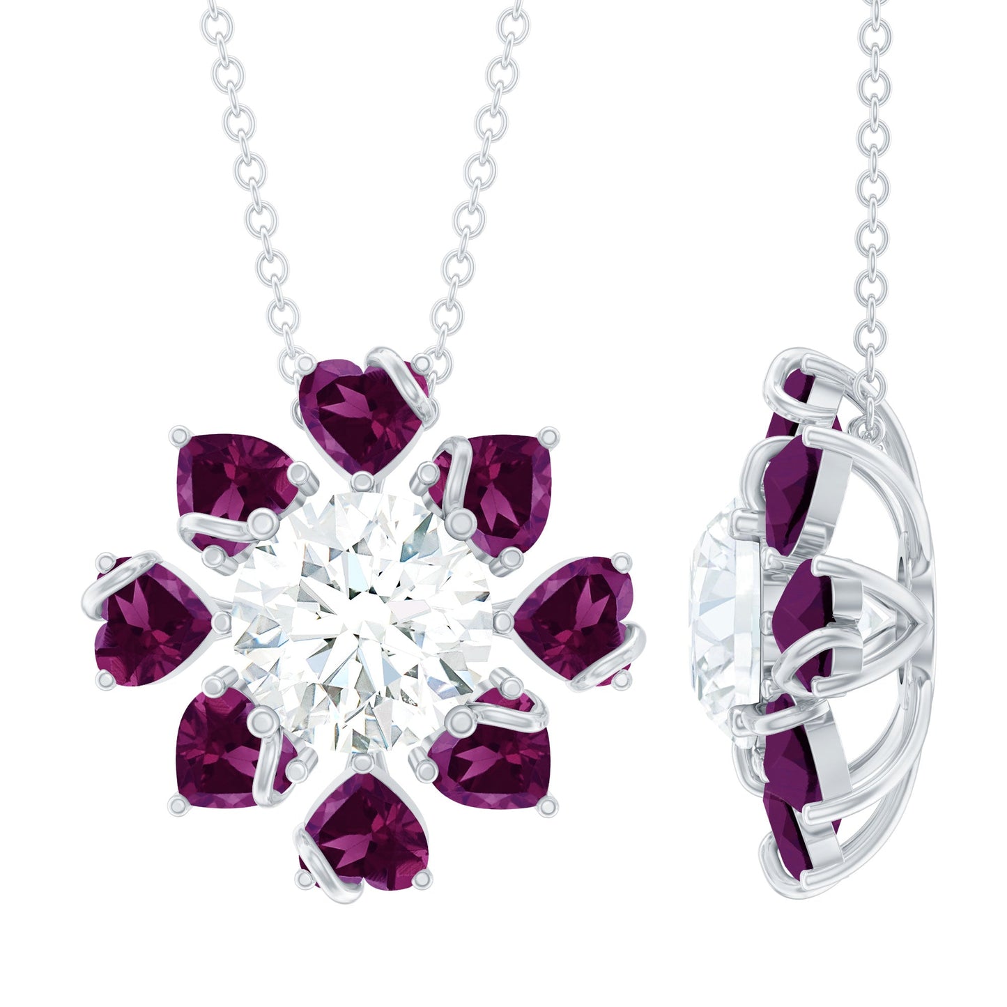 2 Carat Moissanite Designer Necklace with Rhodolite