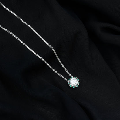 Vintage Style 2 CT Moissanite Solitaire Pendant with Lab Emerald