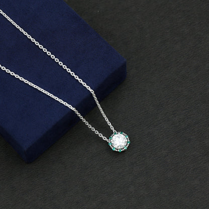 Vintage Style 2 CT Moissanite Solitaire Pendant with Lab Emerald