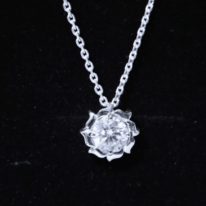 2 Carat Solitaire Moissanite Flower Pendant with Silver Chain