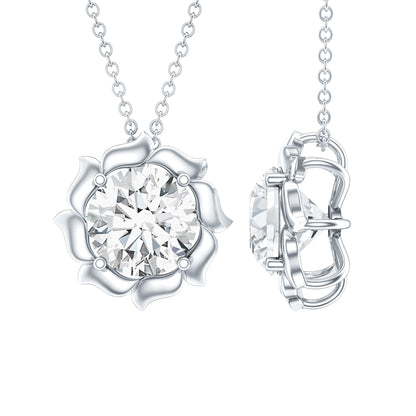 2 Carat Solitaire Moissanite Flower Pendant with Silver Chain