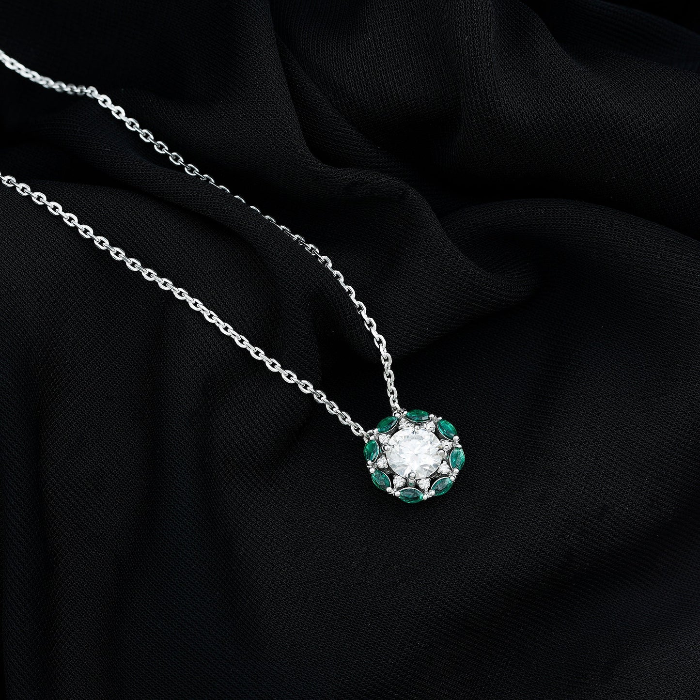 2 Carat Solitaire Moissanite Flower Pendant with Silver Chain
