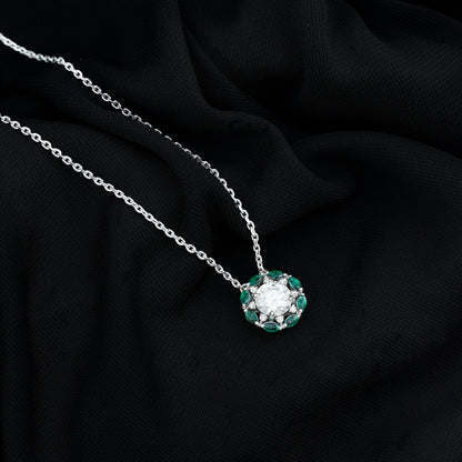 2 Carat Solitaire Moissanite Flower Pendant with Silver Chain