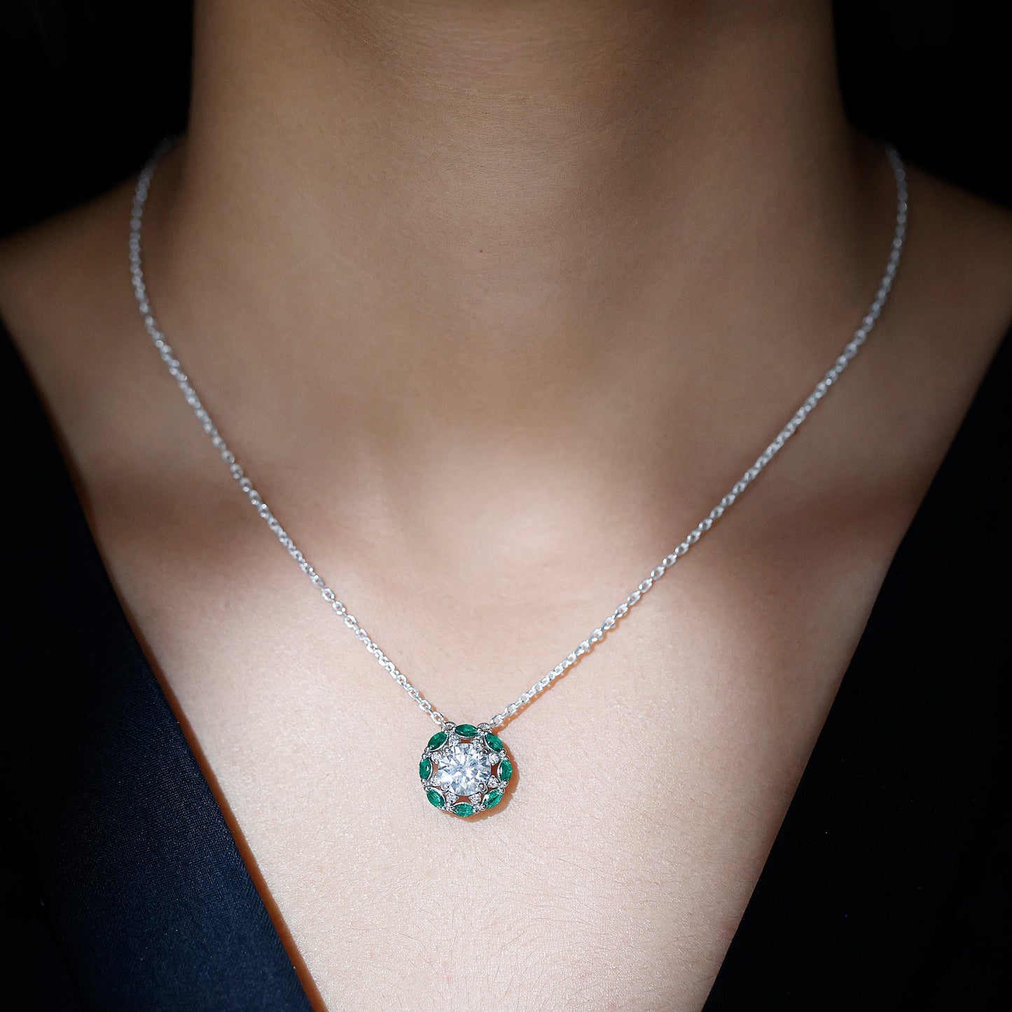 2 Carat Solitaire Moissanite Flower Pendant with Silver Chain