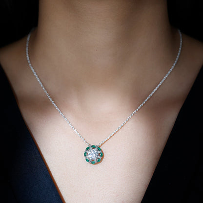 2 Carat Solitaire Moissanite Flower Pendant with Silver Chain