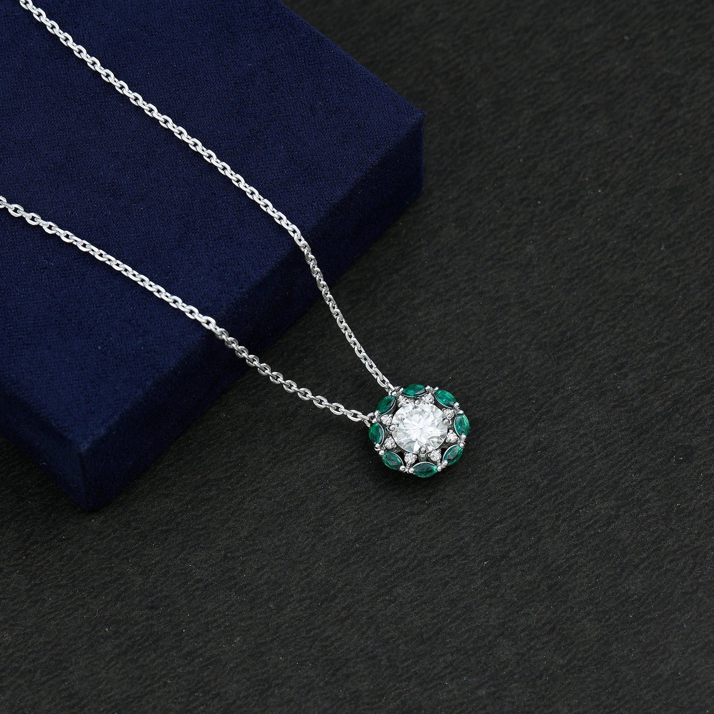 2 Carat Solitaire Moissanite Flower Pendant with Silver Chain