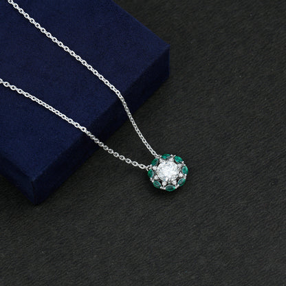 2 Carat Solitaire Moissanite Flower Pendant with Silver Chain