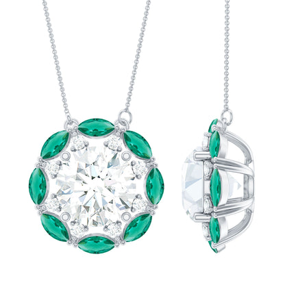 2 Carat Moissanite Statement Halo Necklace with Lab Grown Emerald