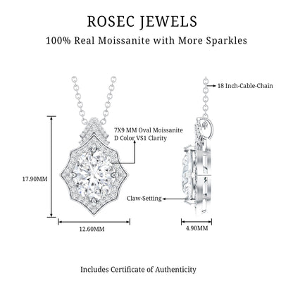 Certified 2 Carat Moissanite Vintage Halo Necklace for Women