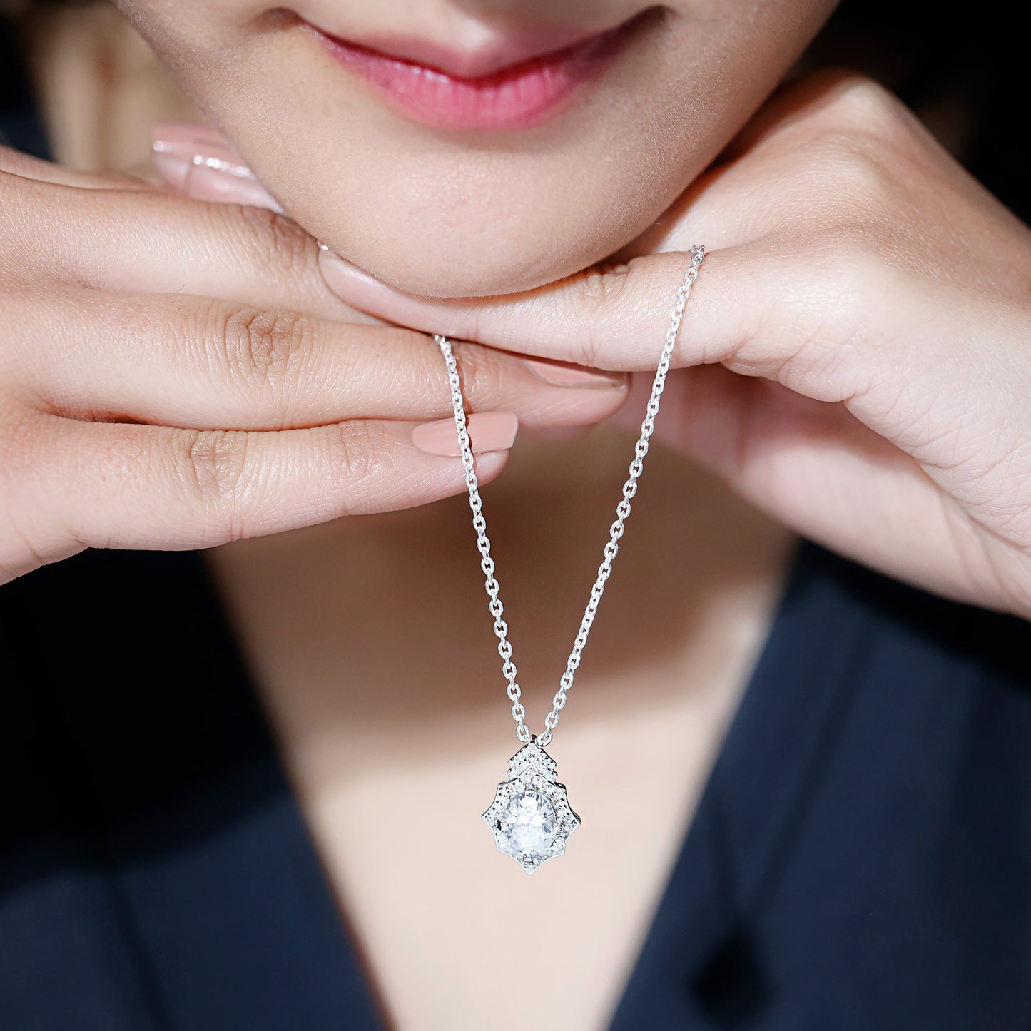 Certified 2 Carat Moissanite Vintage Halo Necklace for Women