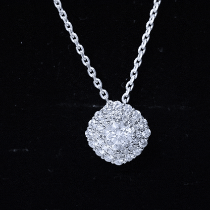 Certified Moissanite Double Halo Pendant Necklace with Silver Chain