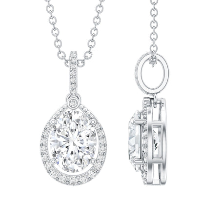 Certified 1.2 Carat Oval Moissanite Bridal Necklace For Wedding in Silver