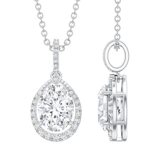 Certified 1.2 Carat Oval Moissanite Bridal Necklace For Wedding in Silver