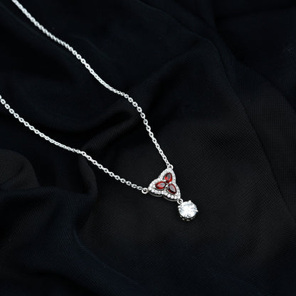 Certified Moissanite and Garnet Designer Bridal Necklace in Silver