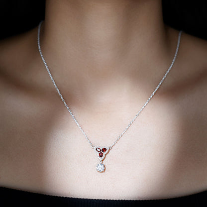 Certified Moissanite and Garnet Designer Bridal Necklace in Silver