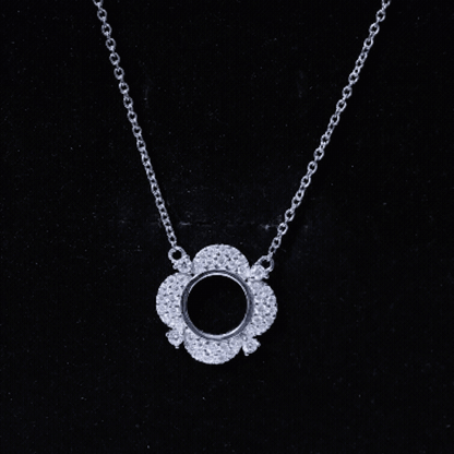 Moissanite Flower Pendant Necklace With Silver Chain