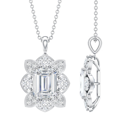 Certified 2.8 Carat Emerald Cut Moissanite Designer Necklace With Silver Chain