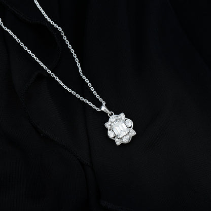 Certified 2.8 Carat Emerald Cut Moissanite Designer Necklace With Silver Chain