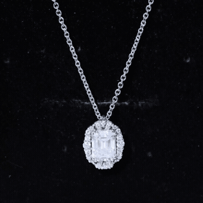 Certified 2.8 Carat Emerald Cut Moissanite Wedding Necklace in Silver