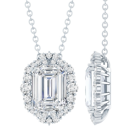 Certified 2.8 Carat Emerald Cut Moissanite Wedding Necklace in Silver
