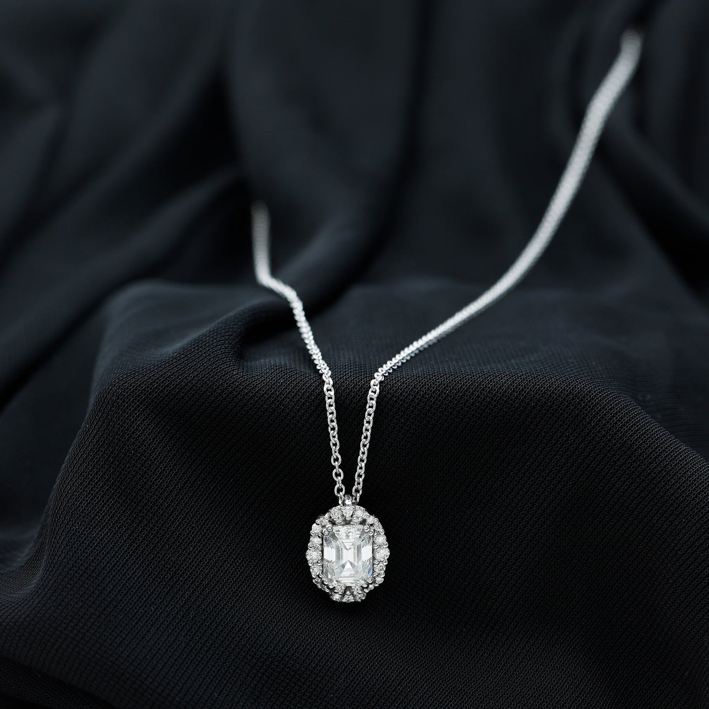 Certified 2.8 Carat Emerald Cut Moissanite Wedding Necklace in Silver
