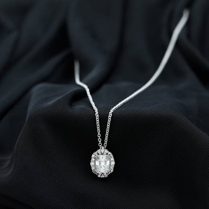 Certified 2.8 Carat Emerald Cut Moissanite Wedding Necklace in Silver
