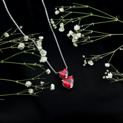Certified 5.5 Carat Lab Created Ruby Heart Necklace with Silver Chain