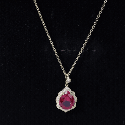 Certified 3 Carat Lab Grown Ruby and Diamond Vintage Necklace