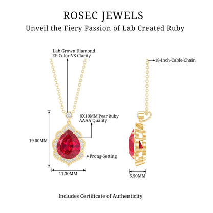Certified 3 Carat Lab Grown Ruby and Diamond Vintage Necklace
