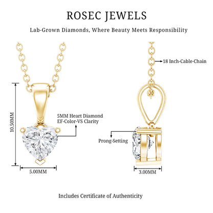 5 MM Lab Grown Diamond Heart Necklace For Women