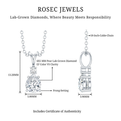 6X5 MM Lab Grown Diamond Teardrop Pendant Necklace