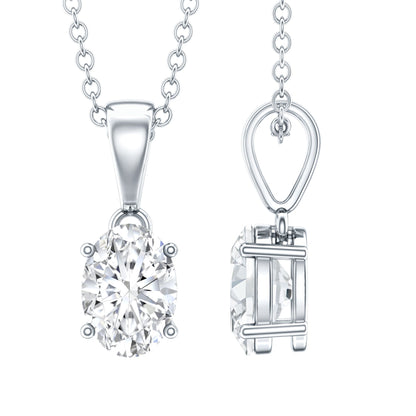 0.75 Carat Oval Lab Grown Diamond Solitaire Necklace with Silver Chain