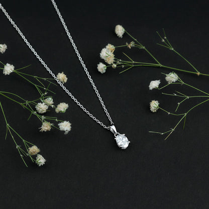0.75 Carat Oval Lab Grown Diamond Solitaire Necklace with Silver Chain