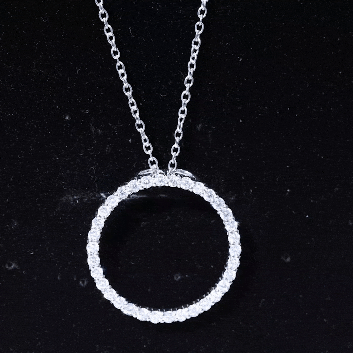 Certified Cubic Zirconia Eternity Circle Necklace with Silver Chain
