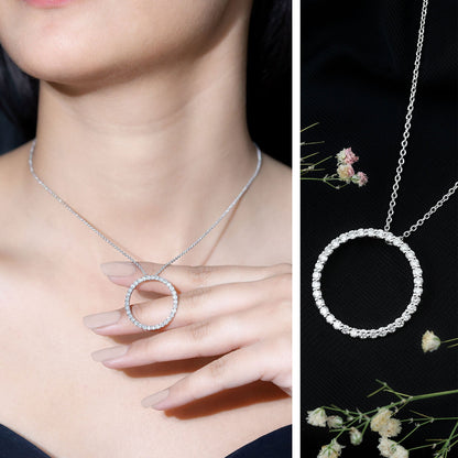 Certified Cubic Zirconia Eternity Circle Necklace with Silver Chain