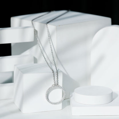 Certified Cubic Zirconia Eternity Circle Necklace with Silver Chain
