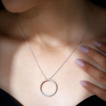 Certified Cubic Zirconia Eternity Circle Necklace with Silver Chain