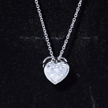 Bezel Set 2 Carat Cubic Zirconia Heart Pendant Necklace with Chain