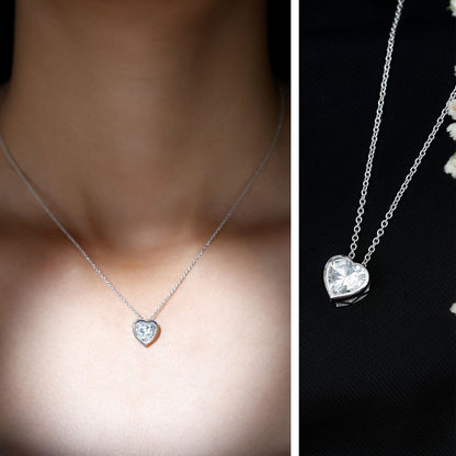 Bezel Set 2 Carat Cubic Zirconia Heart Pendant Necklace with Chain