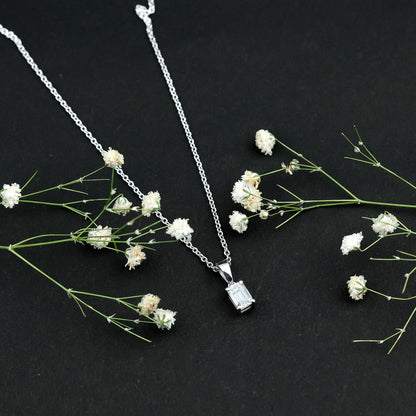 6X8mm Emerald Cut Cubic Zirconia Solitaire Necklace With Silver Chain