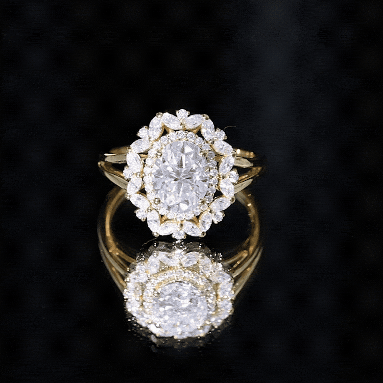 Oval Cut 7X9 MM Moissanite Double Halo Engagement Ring